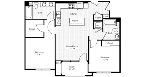 Floor plan for 2 beds, 2 baths, 958 sqft