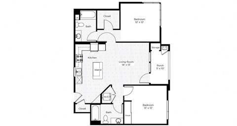 Floor plan for 2 beds, 2 baths, 944 sqft