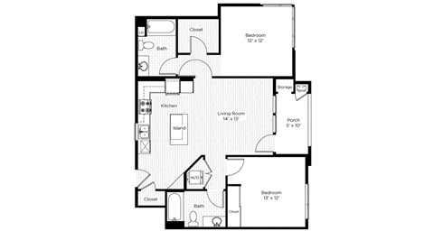 Floor plan for 2 beds, 2 baths, 944 sqft