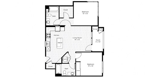 Floor plan for 2 beds, 2 baths, 1060 sqft