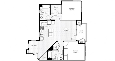 Floor plan for 2 beds, 2 baths, 1013 sqft