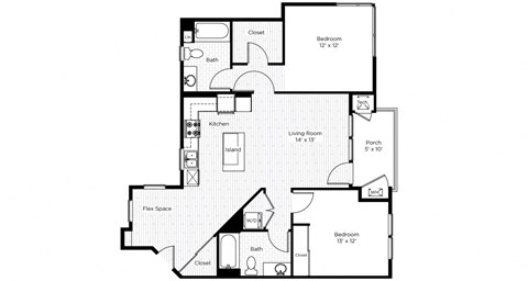Floor plan for 2 beds, 2 baths, 1060 sqft