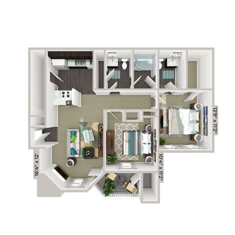 Floor plan for 2 beds, 1.5 baths, 920 sqft