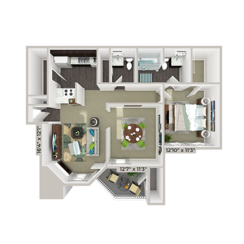 Floor plan for 1 bed, 1.5 baths, 920 sqft