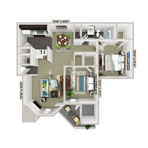 Floor plan for 2 beds, 1 bath, 920 sqft
