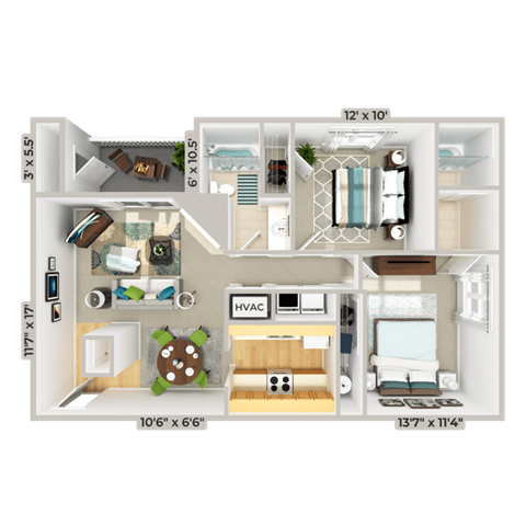 Floor plan for 2 beds, 2 baths, 900 sqft