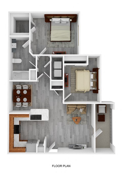 Floor plan for 2 beds, 1 bath, 846 sqft