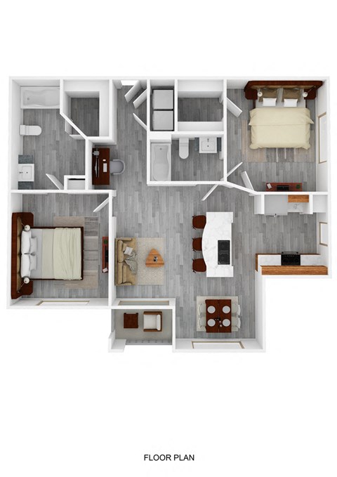 Floor plan for 2 beds, 2 baths, 1051 sqft