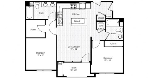 Floor plan for 2 beds, 2 baths, 962 sqft