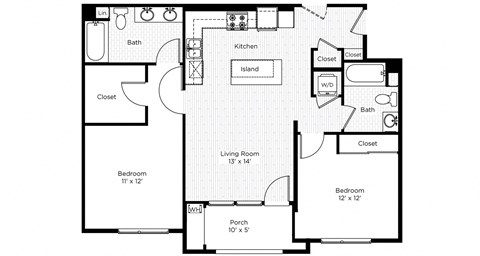 Floor plan for 2 beds, 2 baths, 962 sqft