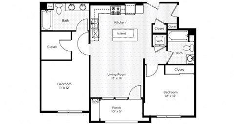 Floor plan for 2 beds, 2 baths, 962 sqft