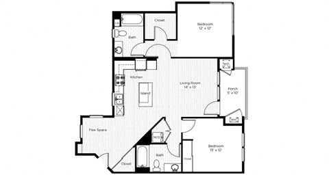 Floor plan for 2 beds, 2 baths, 1060 sqft