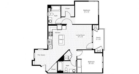 Floor plan for 2 beds, 2 baths, 1060 sqft