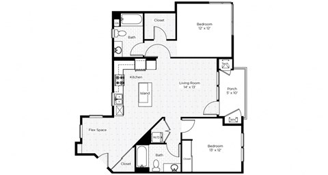 Floor plan for 2 beds, 2 baths, 1060 sqft