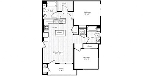 Floor plan for 2 beds, 2 baths, 995 sqft