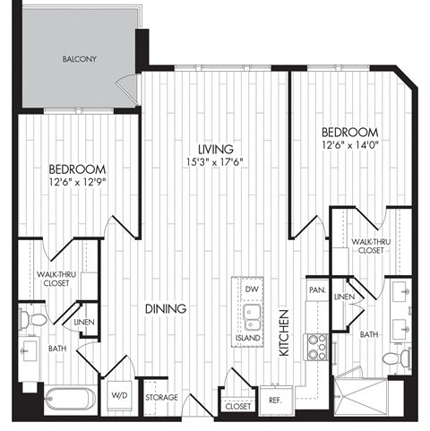 Floor plan for 2 beds, 2 baths, 1188 sqft