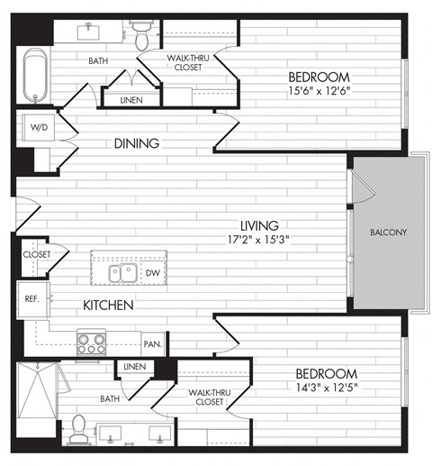 Floor plan for 2 beds, 2 baths, 1209 sqft