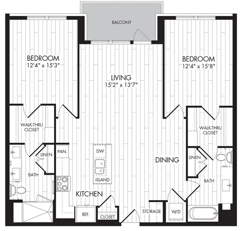 Floor plan for 2 beds, 2 baths, 1247 sqft