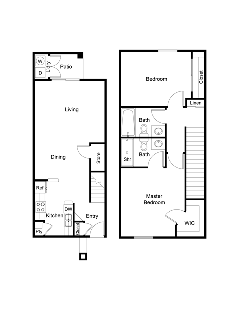 Floor plan for 2 beds, 2 baths, 1004 sqft