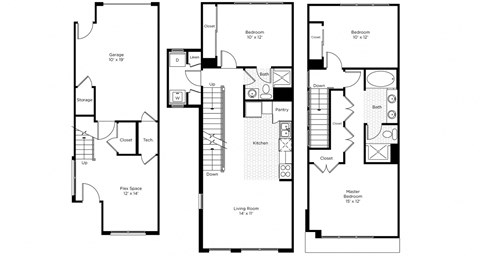 Floor plan for 3 beds, 2 baths, 1461 sqft
