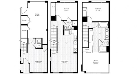 Floor plan for 3 beds, 2 baths, 1477 sqft
