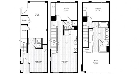 Floor plan for 3 beds, 2 baths, 1477 sqft