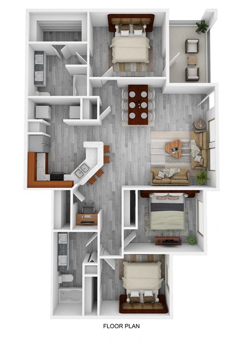 Floor plan for 3 beds, 2 baths, 1299 sqft