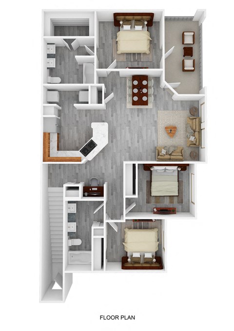 Floor plan for 3 beds, 2 baths, 1311 sqft