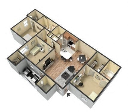 Floor plan for 3 beds, 2 baths, 1292 sqft