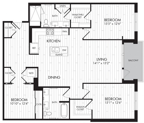 Floor plan for 3 beds, 2 baths, 1488 sqft