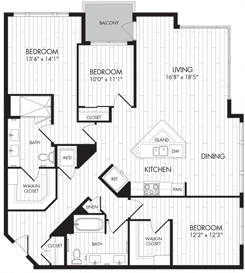 Floor plan for 3 beds, 2 baths, 1493 sqft