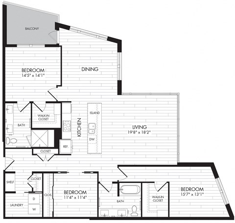 Floor plan for 3 beds, 2 baths, 1674 sqft