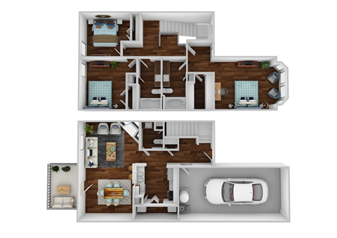 Floor plan for 3 beds, 2.5 baths, 1525 sqft