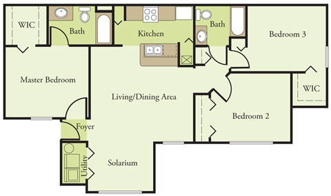 Floor plan for 3 beds, 2 baths, 1112 sqft