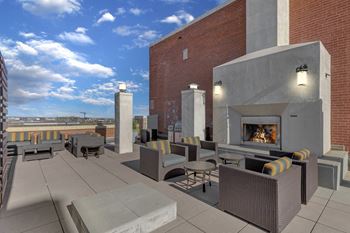 Rooftop terrace with mountain and city views