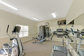 A well-equipped gym with treadmills, exercise bikes, and other fitness machines.