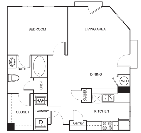 Floor plan for studio, 1 bath, 840 sqft