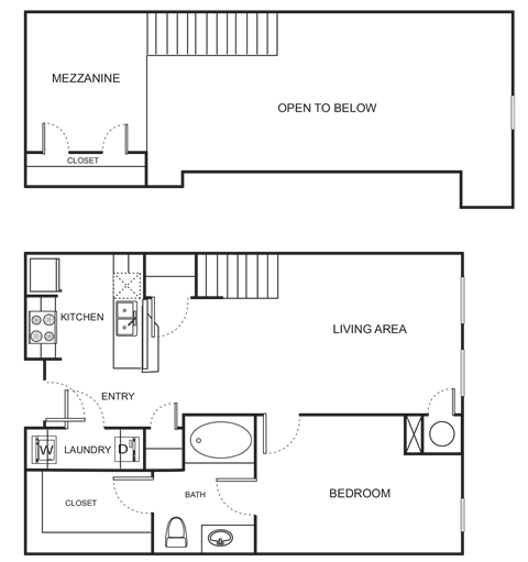 Floor plan for studio, 1 bath, 891 sqft