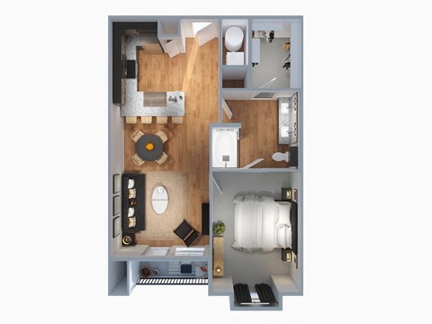 Floor plan for 1 bed, 1 bath, 758 sqft
