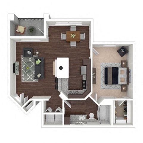 Floor plan for 1 bed, 1 bath, 785 sqft