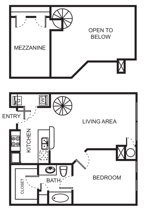 Floor plan for 1 bed, 1 bath, 913 sqft