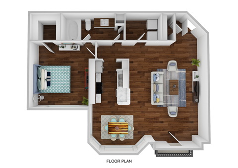 Floor plan for 1 bed, 1 bath, 875 sqft