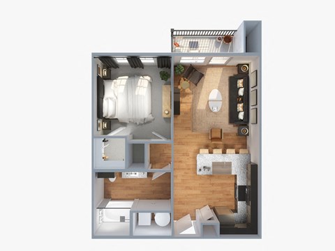 Floor plan for 1 bed, 1 bath, 644 sqft