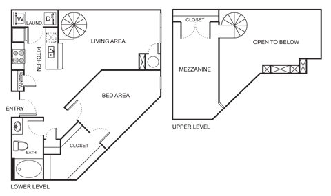 Floor plan for 1 bed, 1 bath, 1043 sqft