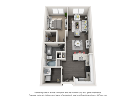 Floor plan for 1 bed, 1 bath, 814 sqft