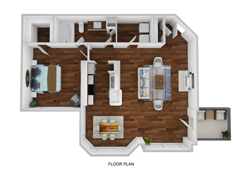 Floor plan for 1 bed, 1 bath, 885 sqft