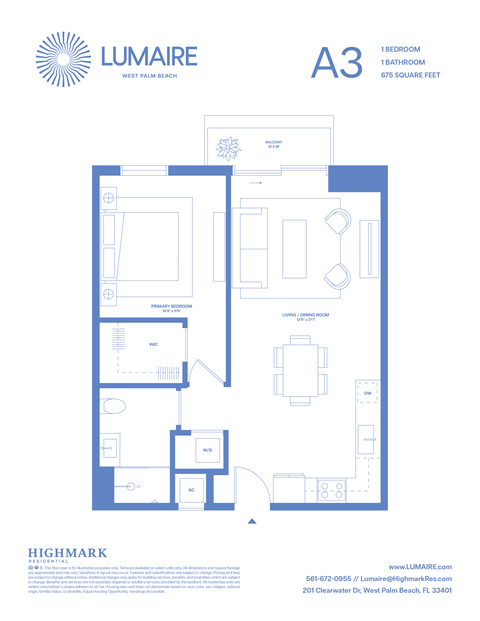 Floor plan for 1 bed, 1 bath, 675 sqft