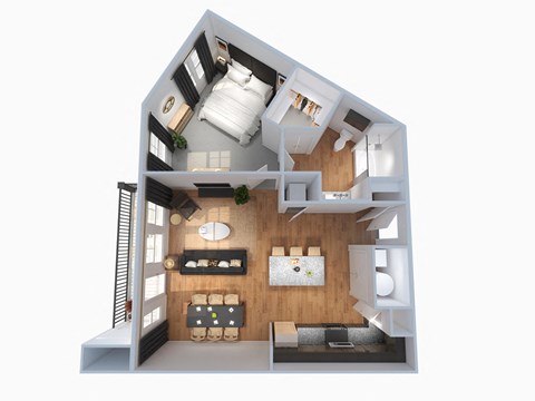 Floor plan for 1 bed, 1 bath, 820 sqft