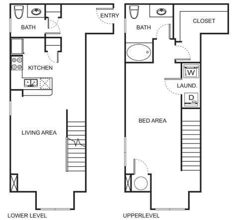 Floor plan for 1 bed, 1.5 baths, 1104 sqft