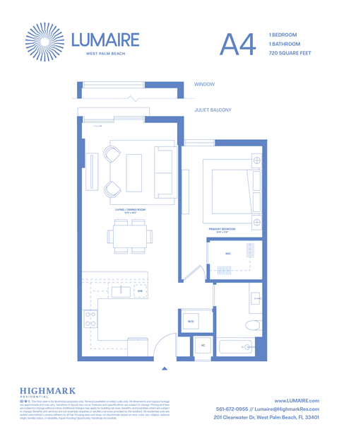 Floor plan for 1 bed, 1 bath, 720 sqft